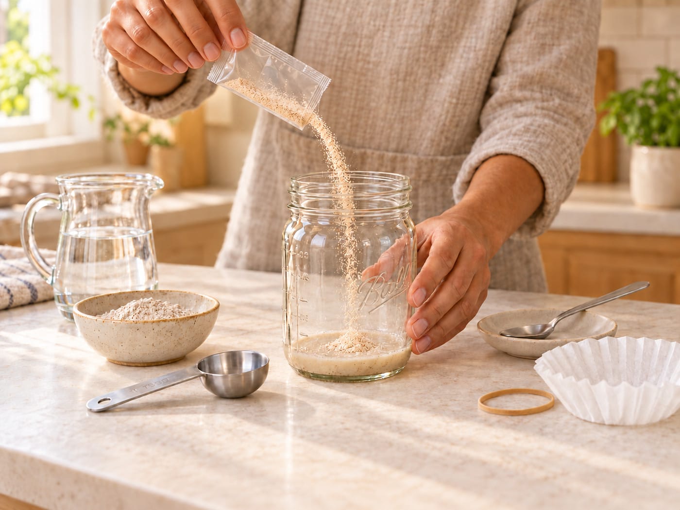 Rye sourdough starter activation step 1: combine the starter