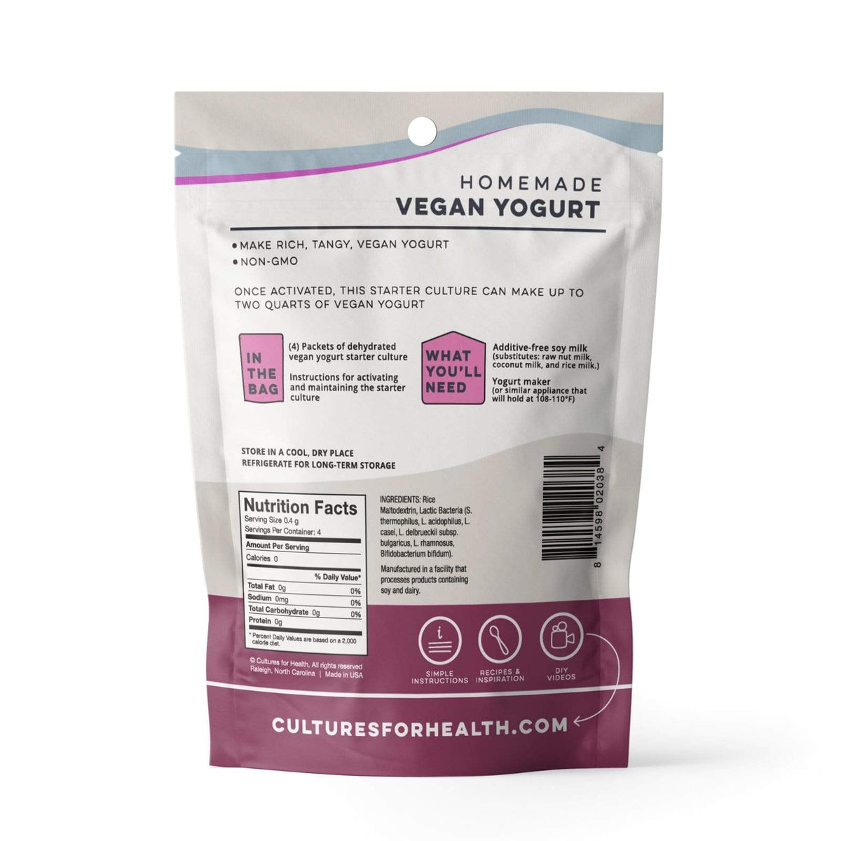 Nutrition Facts of Vegan Yogurt Starter Culture