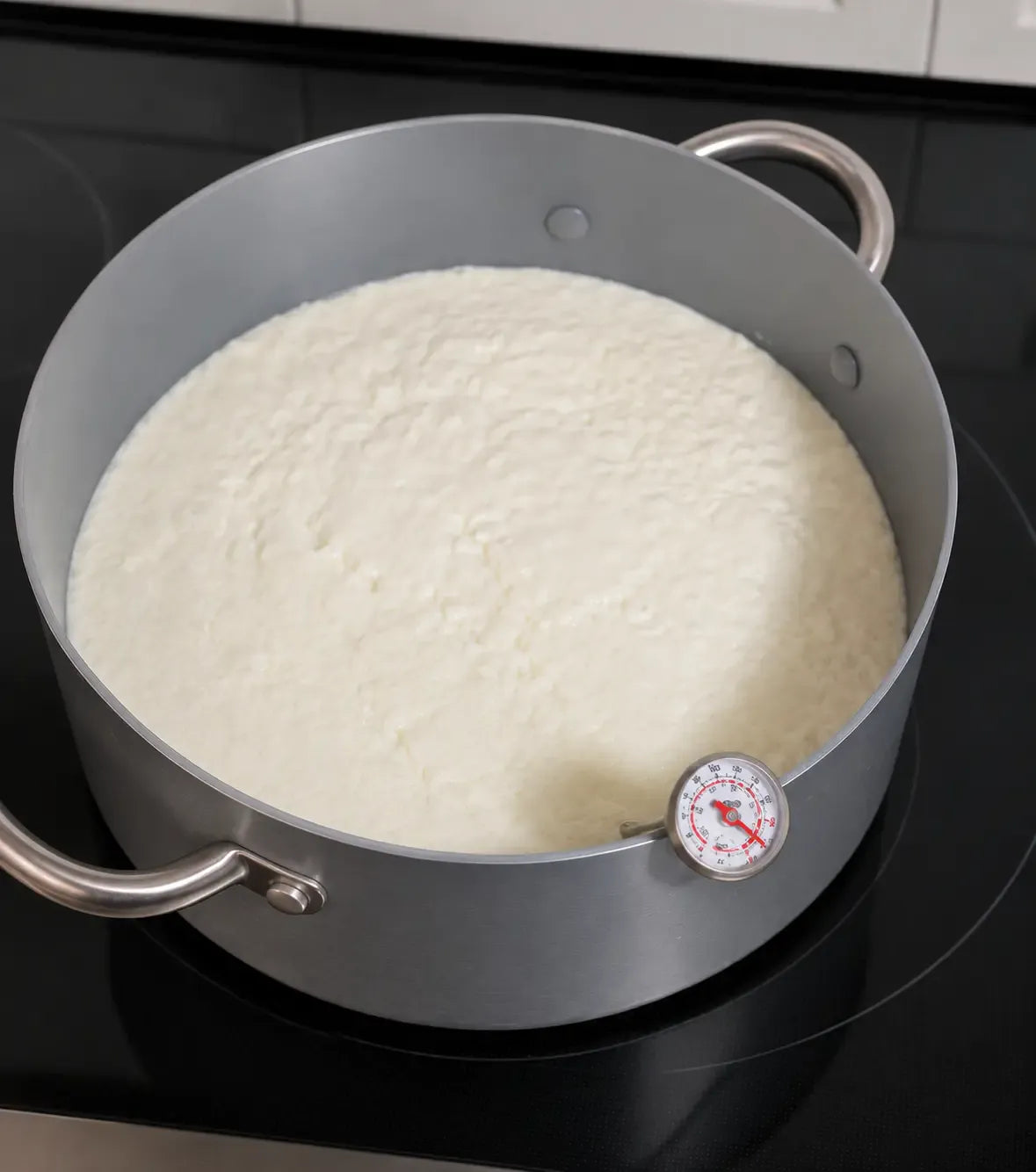 Ricotta curds resting in the pot