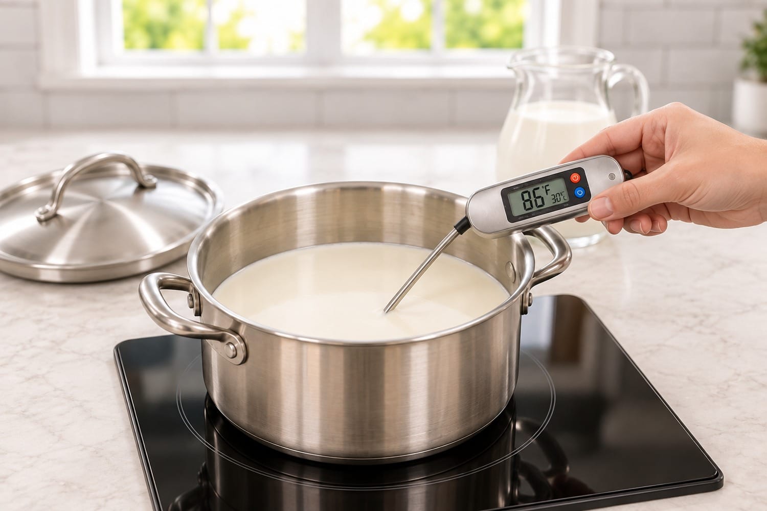 Warm one quart of cream to 86°F (30°C)