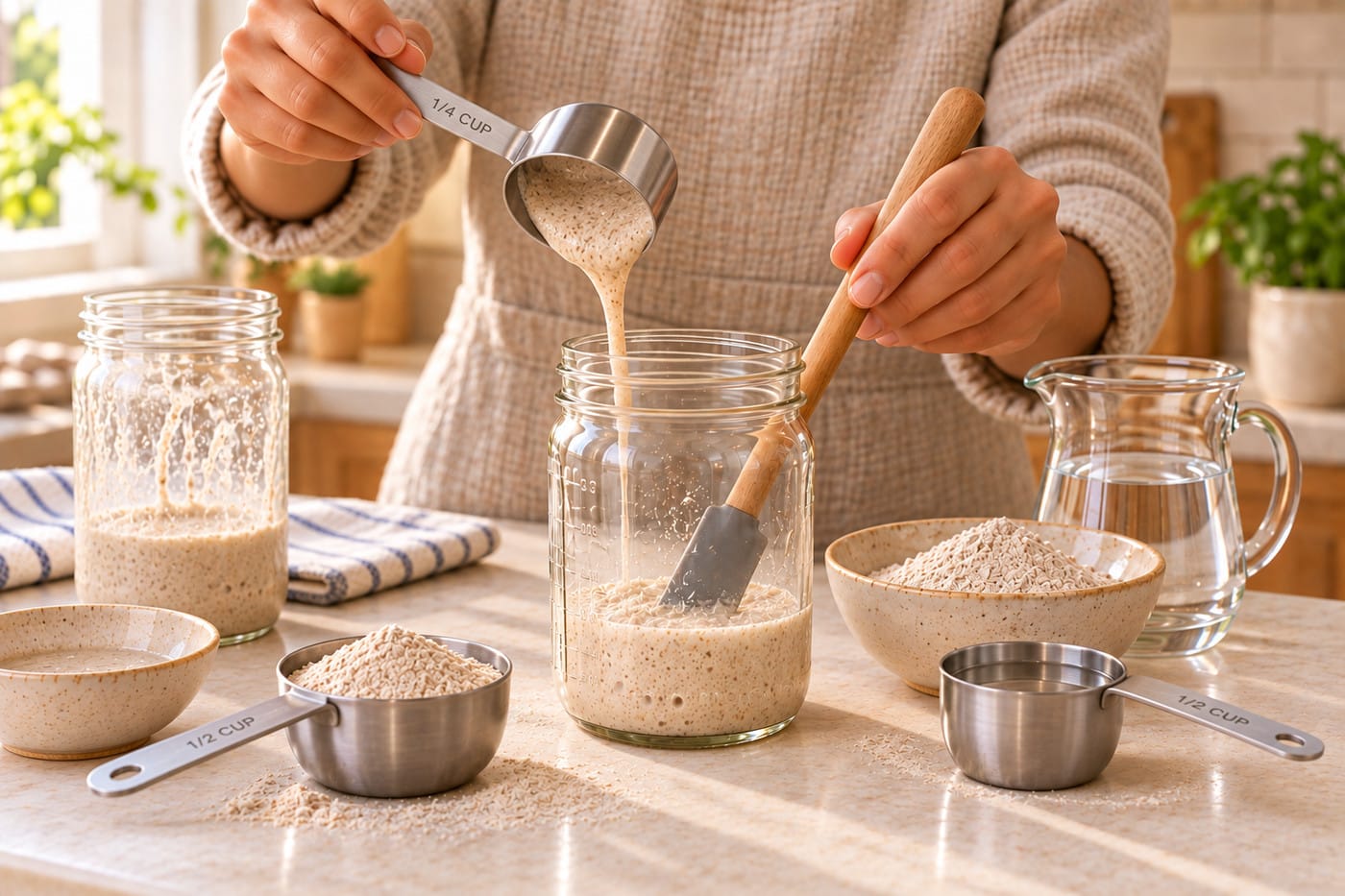 Rye sourdough starter activation step 4: increase the feeding