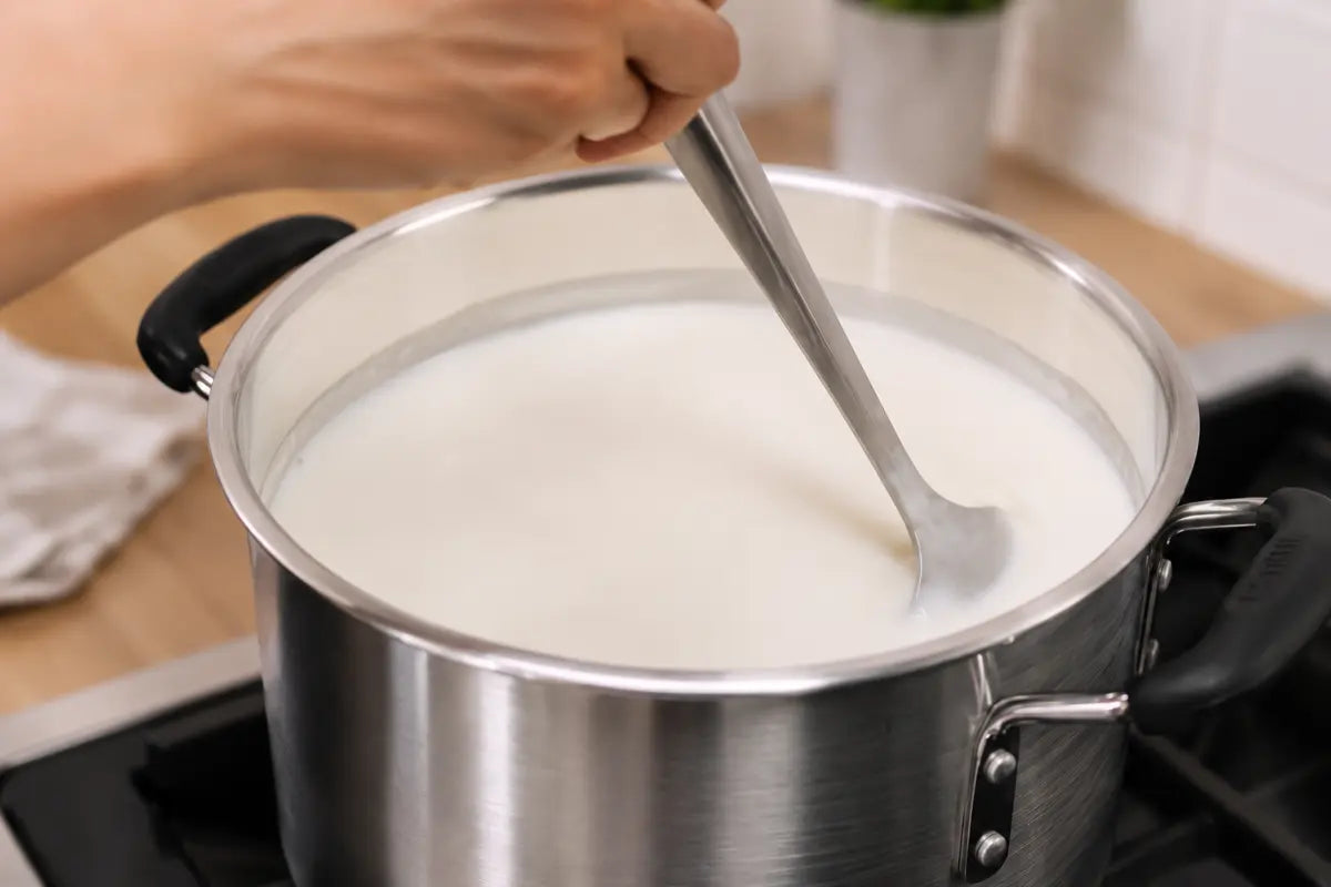 Milk warming in a pot