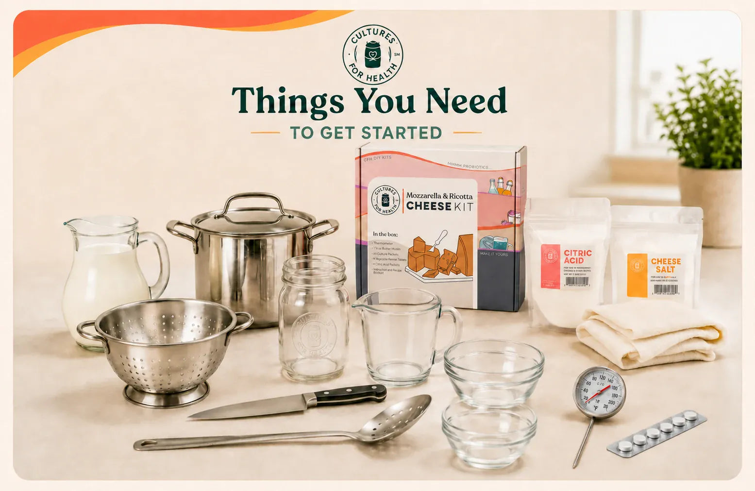 Mozzarella and Ricotta cheese kit and tools
