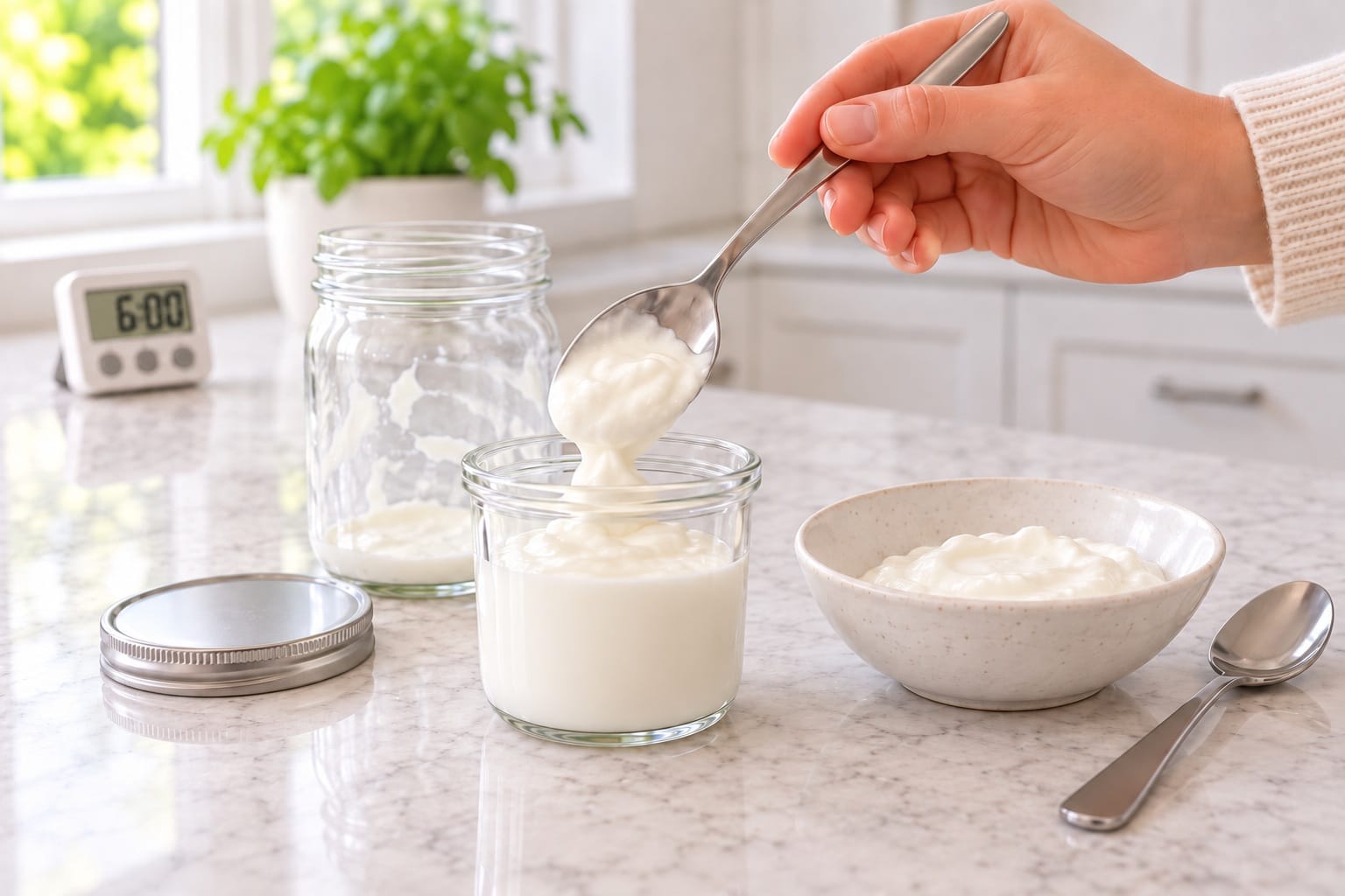 Reserving plain chilled Skyr in a separate container with the rest ready to eat