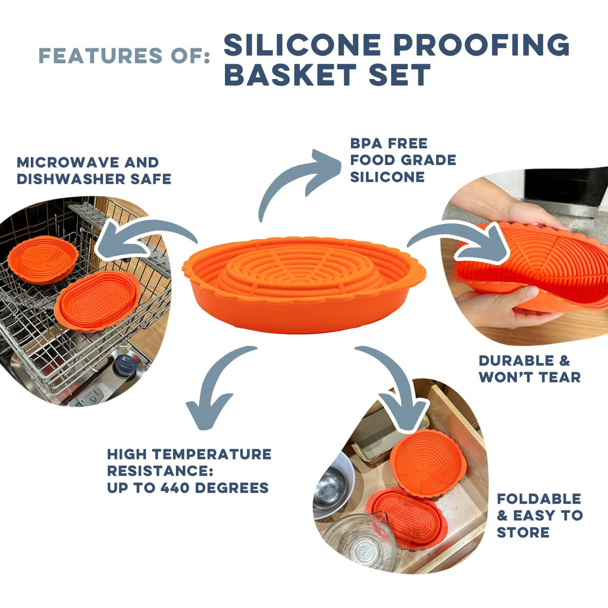 Sourdough Silicone Proofing Basket Set