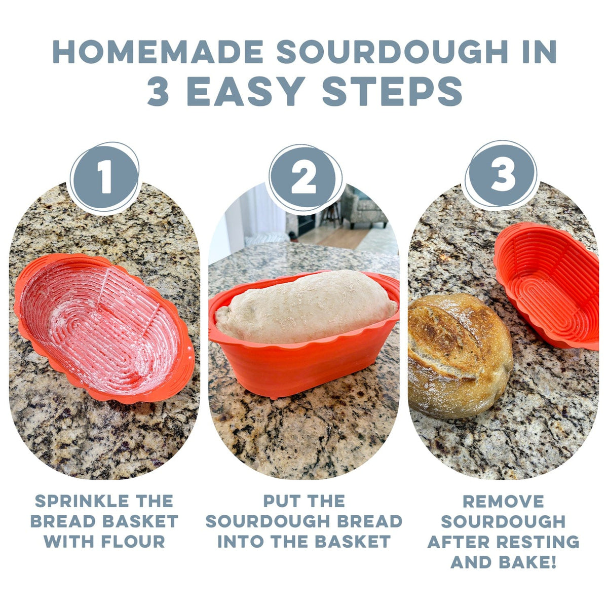 Sourdough Silicone Proofing Basket Set